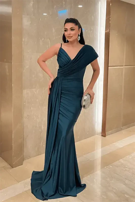 Jarse Kumaş Şal Desenli Abiye Elbise - ZÜMRÜT YEŞİL - 2