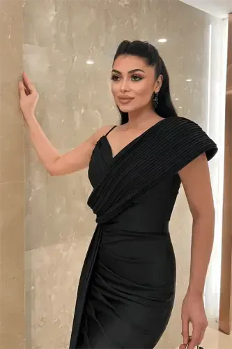 Jarse Mato Shol Naqshli Kechki Libos - QORA - 3