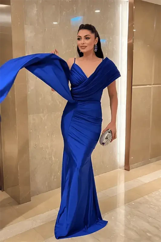 Jarse mato shol naqshli kechki libos - SAKS MAVI - 2