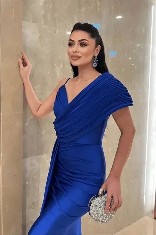 Jarse mato shol naqshli kechki libos - SAKS MAVI - 4