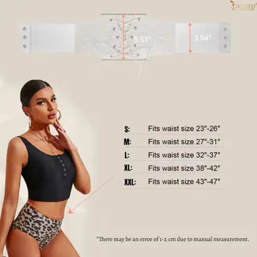 JASGOOD Women Elastic Wide Belt Lace-up Tied Waspie White Corset Belts for Dress-WHITE - 4