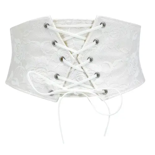 JASGOOD Women Elastic Wide Belt Lace-up Tied Waspie White Corset Belts for Dress-WHITE - 9