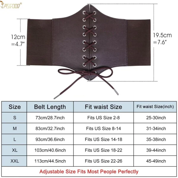 JASGOOD Ladies Brown Corset Wide Belts for Women Lace-up Tied Elastic Waist Belt for Dresses - 9
