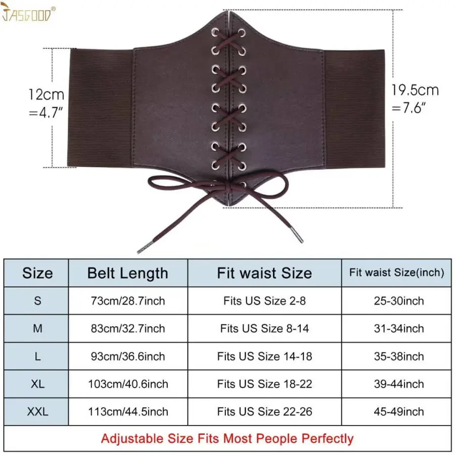 JASGOOD Ladies Brown Corset Wide Belts for Women Lace-up Tied Elastic Waist Belt for Dresses - 9
