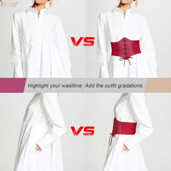 JASGOOD Red Corset Wide Belt for Women Plus Size Tied Elastic Belts for Ladies Dresses - JASGOOD (1)
