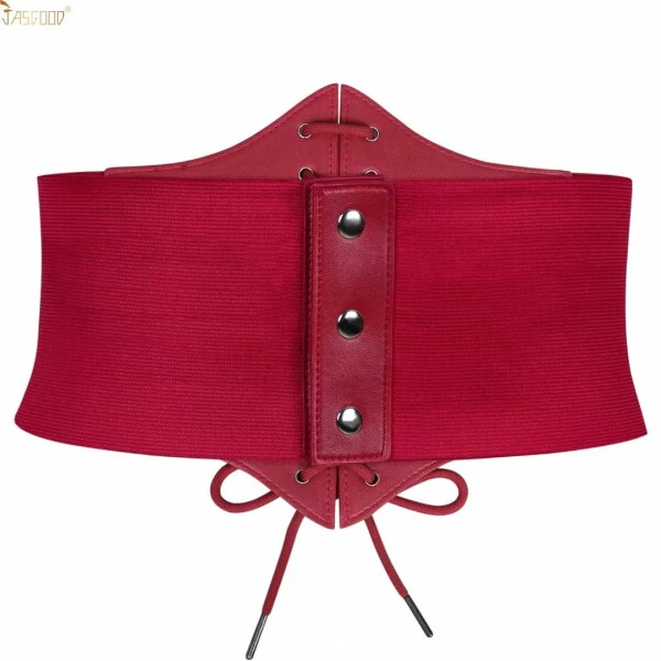 JASGOOD Red Corset Wide Belt for Women Plus Size Tied Elastic Belts for Ladies Dresses - 6