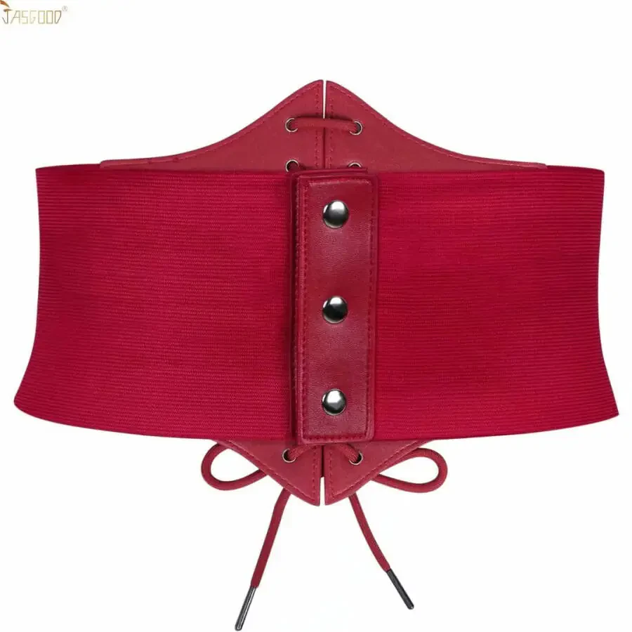 JASGOOD Red Corset Wide Belt for Women Plus Size Tied Elastic Belts for Ladies Dresses - 6