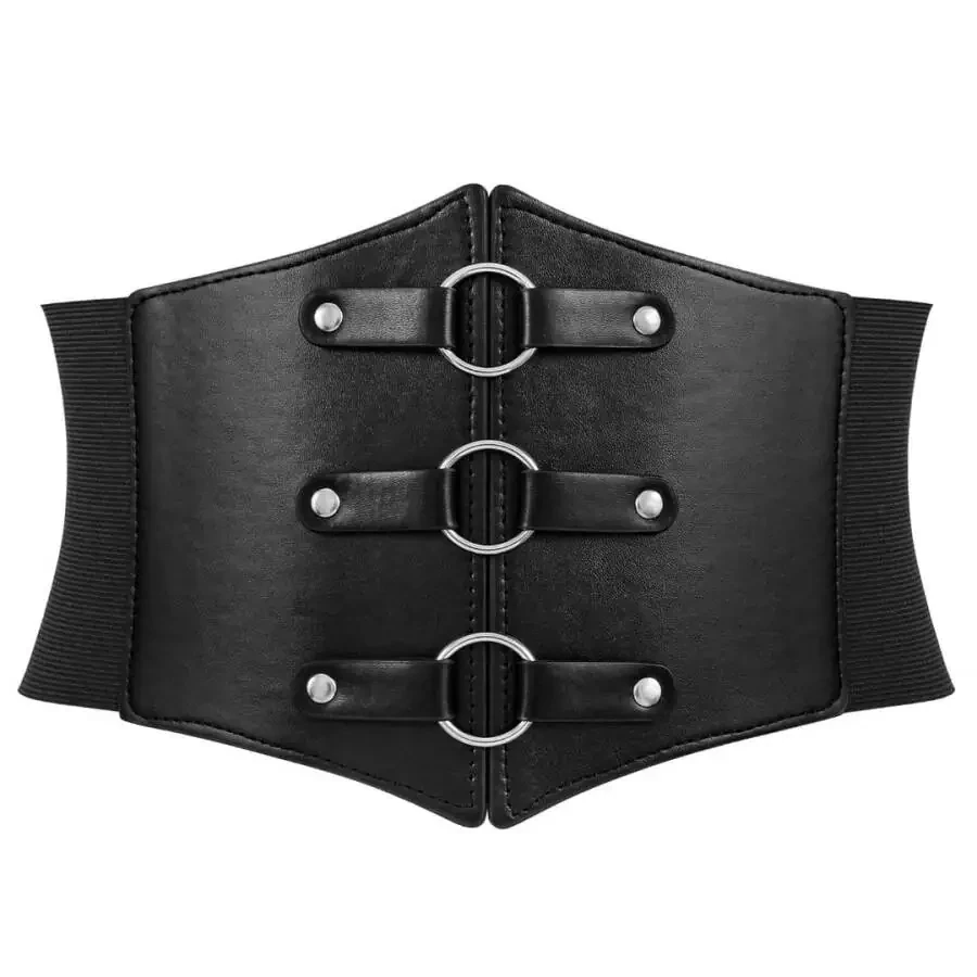 JASGOOD Women Corset Belts Wide Elastic Waspie Black Waist Belt for Dress - 1