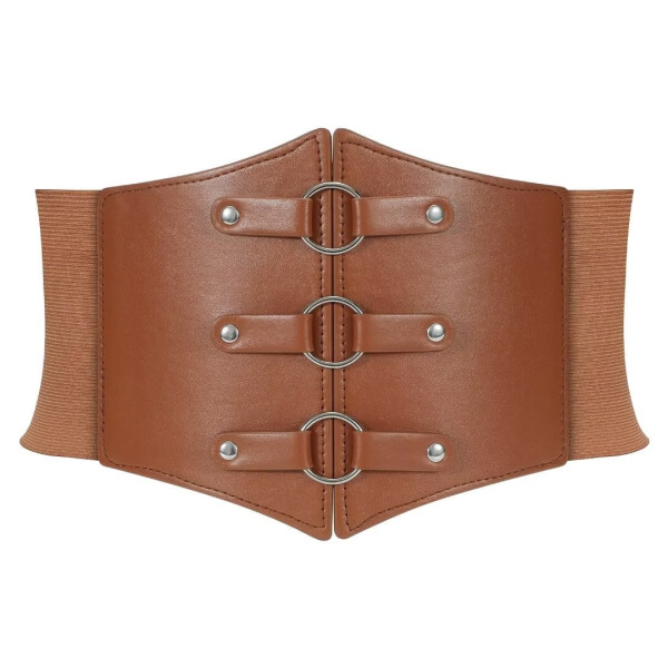 JASGOOD Women Corset Belts Wide Elastic Waspie Brown Waist Belt for Dress - 1