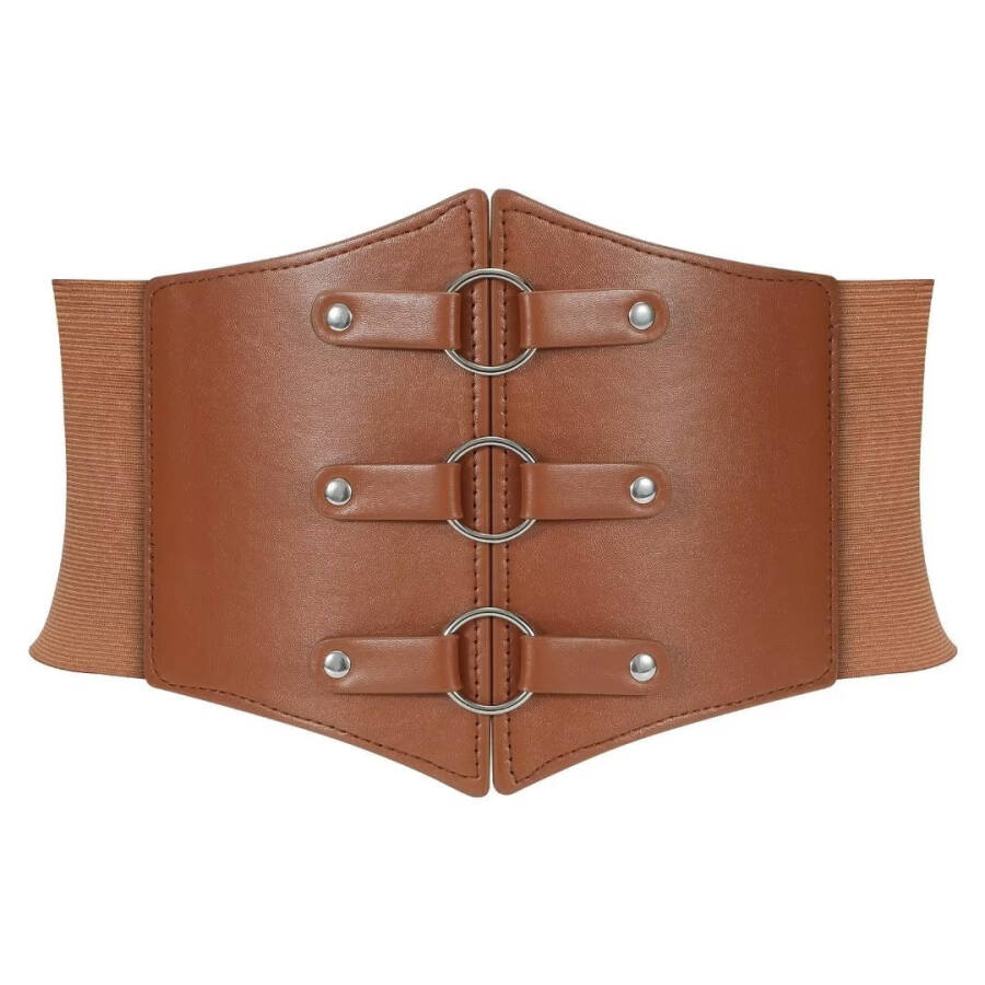 JASGOOD Women Corset Belts Wide Elastic Waspie Brown Waist Belt for Dress - 1