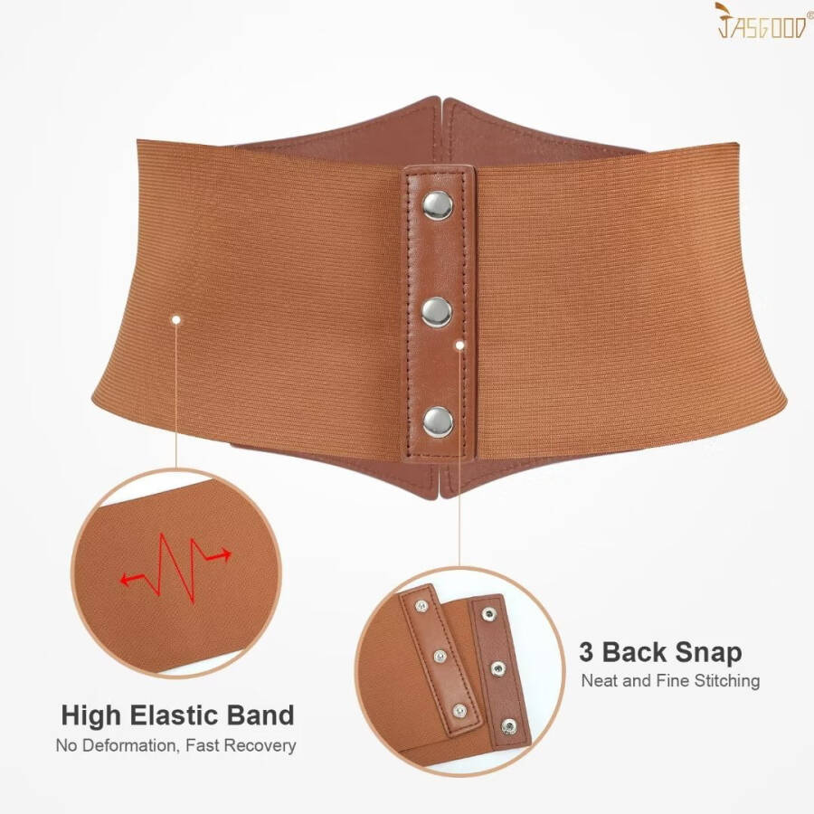 JASGOOD Women Corset Belts Wide Elastic Waspie Brown Waist Belt for Dress - 5