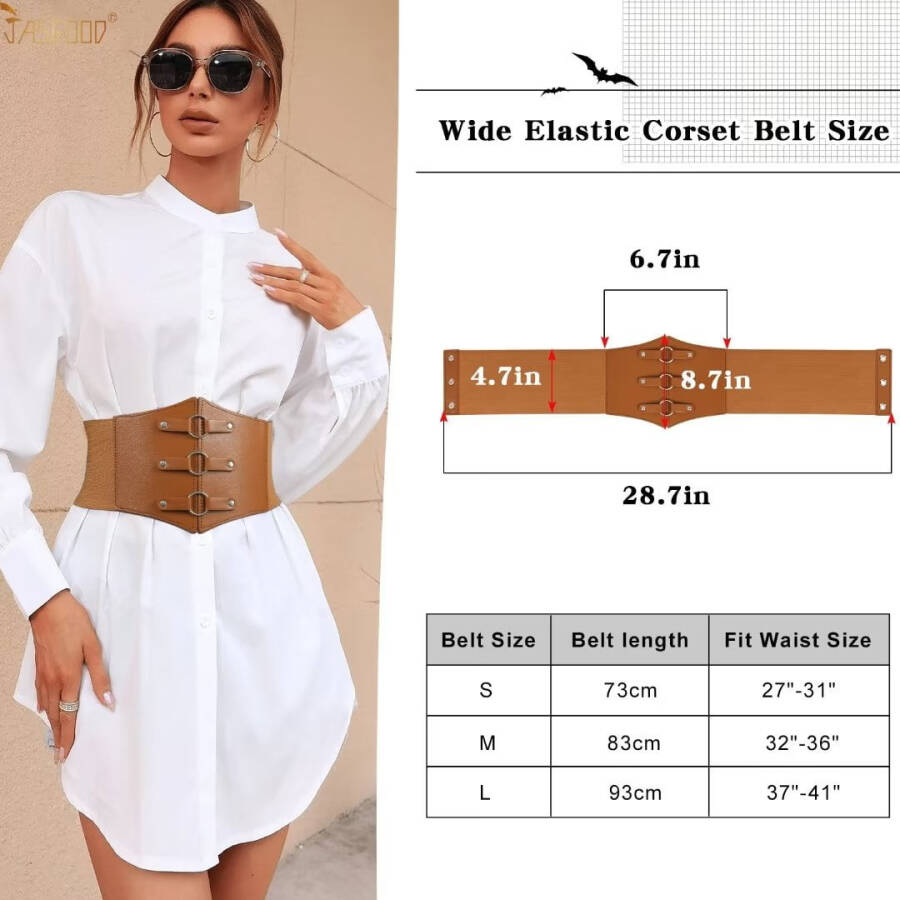 JASGOOD Women Corset Belts Wide Elastic Waspie Brown Waist Belt for Dress - 7
