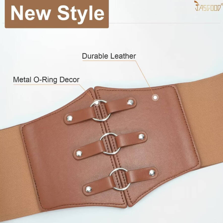 JASGOOD Women Corset Belts Wide Elastic Waspie Brown Waist Belt for Dress - 8
