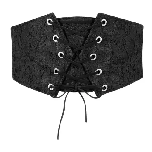 JASGOOD Women Elastic Wide Belt Lace-up Tied Waspie Black Corset Belts for Dress-BLACK - 8