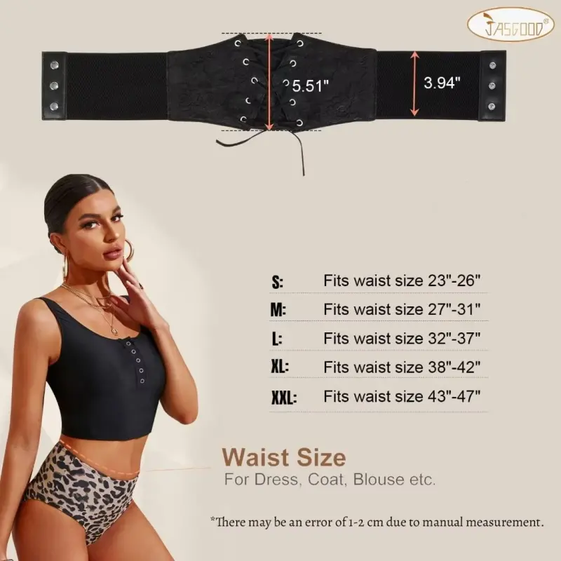 JASGOOD Women Elastic Wide Belt Lace-up Tied Waspie Black Corset Belts for Dress-BLACK - 9