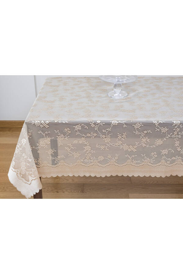 Jasmine Flower Patterned Worry-Free Dowry Knit Tablecloth 8-10 Person - 1