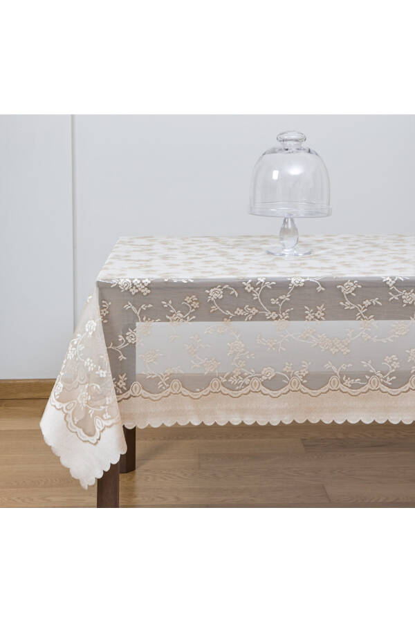 Jasmine Flower Patterned Worry-Free Dowry Knit Tablecloth 8-10 Person - 2