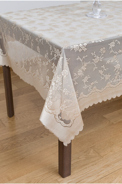 Jasmine Flower Patterned Worry-Free Dowry Knit Tablecloth 8-10 Person - 3