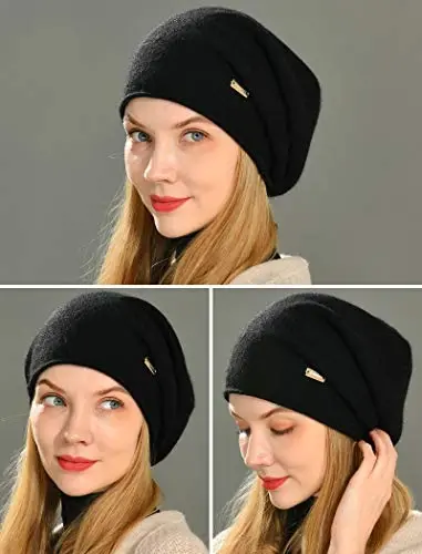 jaxmonoy Ayollar uchun slouchy trikotaj shapka Qish uchun yumshoq iliq ayollar engil slouch trikotaj bosh suyagi shapka - 6