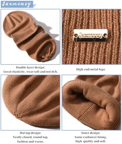 jaxmonoy Ayollar va erkaklar uchun trikotaj shapkalar Qishki shlyapalar Yumshoq issiq ikki qatlamli ayollar череп beanie qopqoqlari - 3