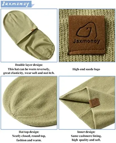 jaxmonoy Slouchy Knit Beanies Winter Hats for Women Men Soft Warm Reversible Slouch Cuffed Skull Knitted Beanie Cap - 3