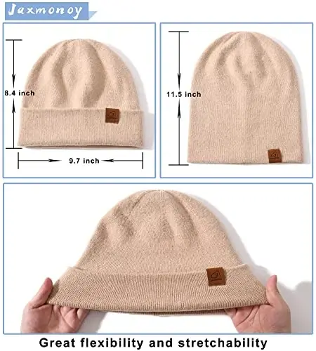 jaxmonoy Slouchy Knit Beanies Winter Hats for Women Men Soft Warm Reversible Slouch Cuffed Skull Knitted Beanie Cap - 5