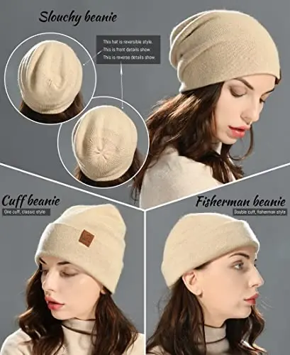 jaxmonoy Slouchy Knit Beanies Winter Hats for Women Men Soft Warm Reversible Slouch Cuffed Skull Knitted Beanie Cap - 6