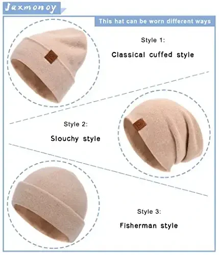 jaxmonoy Slouchy Knit Beanies Winter Hats for Women Men Soft Warm Reversible Slouch Cuffed Skull Knitted Beanie Cap - 3