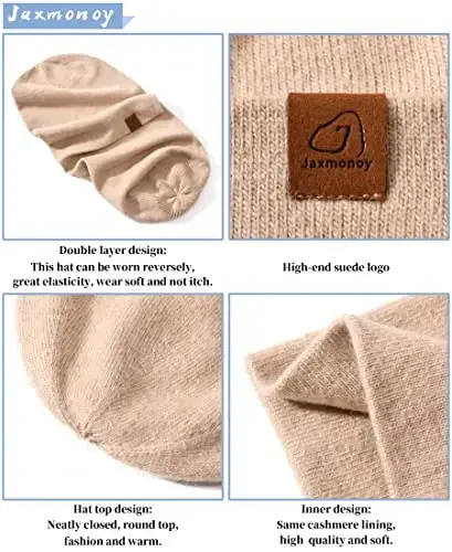 jaxmonoy Slouchy Knit Beanies Winter Hats for Women Men Soft Warm Reversible Slouch Cuffed Skull Knitted Beanie Cap - 4