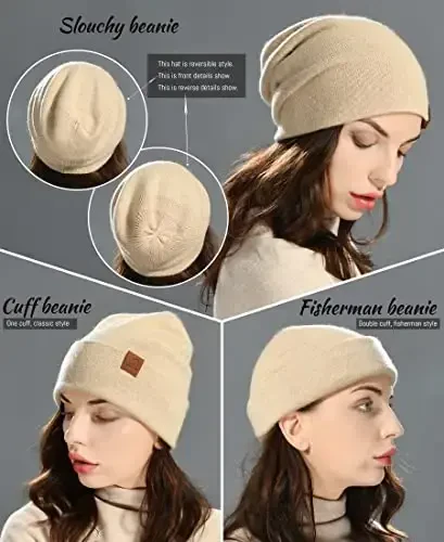 jaxmonoy Slouchy Knit Beanies Winter Hats for Women Men Soft Warm Reversible Slouch Cuffed Skull Knitted Beanie Cap - 6