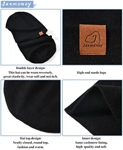 jaxmonoy Slouchy Knit Beanies Winter Hats for Women Men Soft Warm Reversible Slouch Cuffed Skull Knitted Beanie Cap - 5