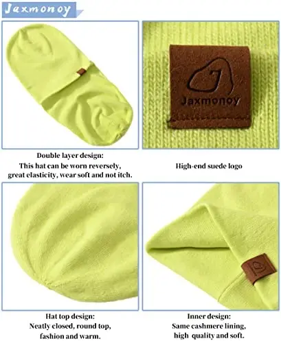 jaxmonoy Slouchy Knit Beanies Winter Hats for Women Men Soft Warm Reversible Slouch Cuffed Skull Knitted Beanie Cap - 3