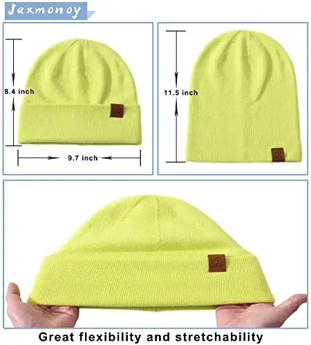 jaxmonoy Slouchy Knit Beanies Winter Hats for Women Men Soft Warm Reversible Slouch Cuffed Skull Knitted Beanie Cap - 4