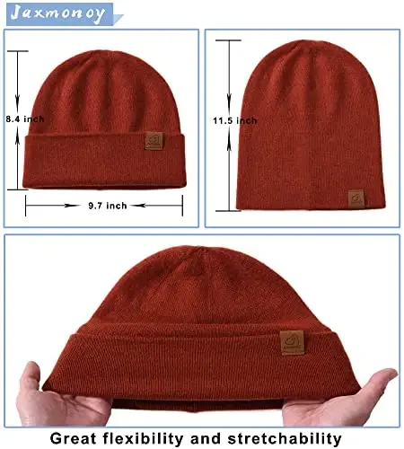 jaxmonoy Slouchy Knit Beanies Winter Hats for Women Men Soft Warm Reversible Slouch Cuffed Skull Knitted Beanie Cap - 4