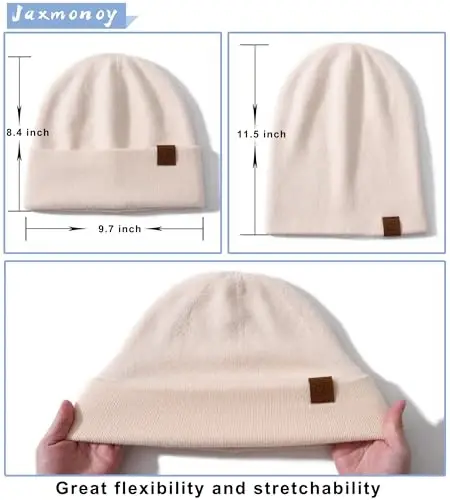 jaxmonoy Slouchy Knit Beanies Winter Hats for Women Men Soft Warm Reversible Slouch Cuffed Skull Knitted Beanie Cap - 4