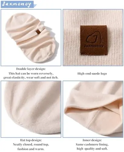 jaxmonoy Slouchy Knit Beanies Winter Hats for Women Men Soft Warm Reversible Slouch Cuffed Skull Knitted Beanie Cap - 5