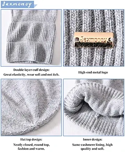jaxmonoy CasModazoneere Slouchy Beanies for Women Winter Lightweight Girls Wool Knit Hat Cuffed Soft Warm Slouch Beanie Cap - Light Grey - 6
