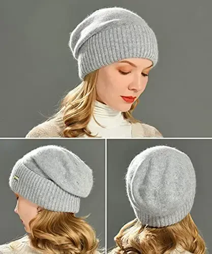 jaxmonoy CasModazoneere Slouchy Beanies for Women Winter Lightweight Girls Wool Knit Hat Cuffed Soft Warm Slouch Beanie Cap - Light Grey - 4