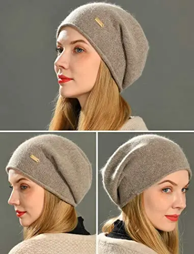 jaxmonoy CasModazoneere Slouchy Knit Beanie Hat for Women Winter Soft Warm Ladies Fleece Wool Knitted Skull Beanies Cap - Brown - 6
