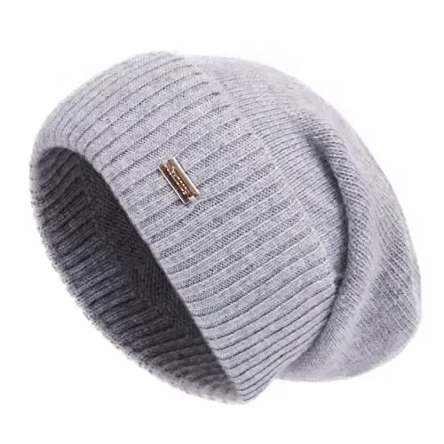 jaxmonoy CasModazoneere Slouchy Beanies for Women Winter Lightweight Girls Wool Knit Hat Cuffed Soft Warm Slouch Beanie Cap - Light Grey 