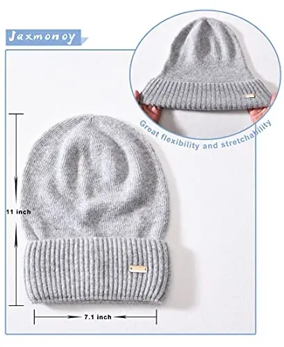 jaxmonoy CasModazoneere Slouchy Beanies for Women Winter Lightweight Girls Wool Knit Hat Cuffed Soft Warm Slouch Beanie Cap - Light Grey - 5