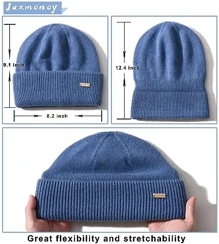 jaxmonoy Knit Beanies Ayollar va erkaklar uchun qishki shapkalar Yumshoq issiq ikki qavatli ayollar череп Beanie qopqoqlari - 4
