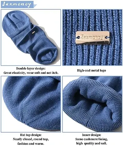 jaxmonoy Knit Beanies Ayollar va erkaklar uchun qishki shapkalar Yumshoq issiq ikki qavatli ayollar череп Beanie qopqoqlari - 3