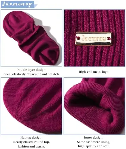 jaxmonoy Knit Beanies Ayollar va erkaklar uchun qishki shlyapalar Yumshoq issiq ikki qatlamli ayollar череп beanie qopqoqlari - 3