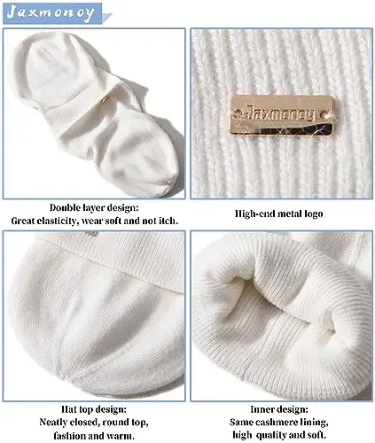 jaxmonoy Knit Beanies Ayollar va erkaklar uchun qishki shlyapalar Yumshoq issiq ikki qavatli ayollar bosh suyagi shapkalari - 3