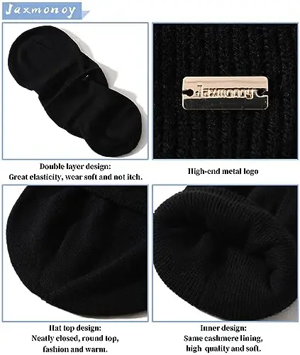 jaxmonoy Knit Beanies Ayollar va erkaklar uchun qishki shlyapalar Yumshoq issiq ikki qavatli ayollar череп Beanie qopqoqlari - 3