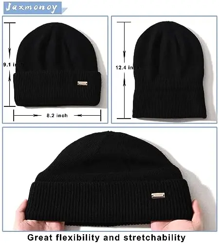 jaxmonoy Knit Beanies Ayollar va erkaklar uchun qishki shlyapalar Yumshoq issiq ikki qavatli ayollar череп Beanie qopqoqlari - 4