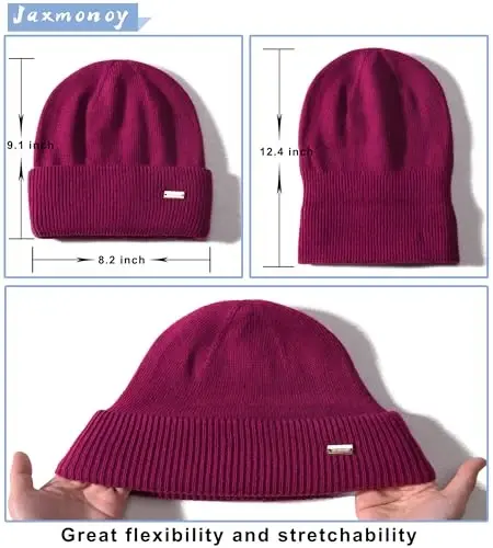 jaxmonoy Knit Beanies Winter Hats for Women and Men Soft Warm Double Layer Ladies Skull Beanie caps - 4