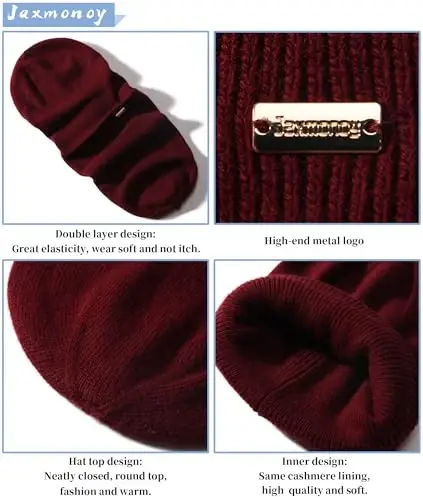 jaxmonoy Knit Beanies Winter Hats for Women and Men Soft Warm Double Layer Ladies Skull Beanie caps - 3