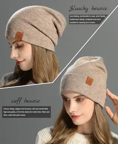 jaxmonoy Slouchy Knit Beanies Winter Hats for Women Men Soft Warm Reversible Slouch Cuffed Skull Knitted Beanie Cap - 3